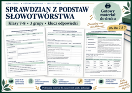 📚 SPRAWDZIAN Z PODSTAW SŁOWOTWÓRSTWA – klasa 7-8 | 3 grupy + klucz odpowiedzi