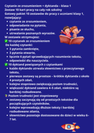 Czytanie ze zrozumieniem + dyktanda klasa 1 | Zestaw 10 kart pracy
