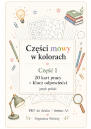 Części mowy w kolorach – część 1 | 20 kart pracy + klucz odpowiedzi