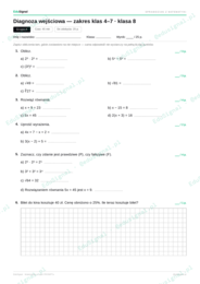 Diagnoza wejściowa z matematyki — klasa 8, zakres klas 4–7 (3 wersje + klucz diagnostyczny)