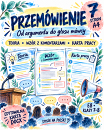 Przemówienie bez tajemnic – teoria, wzór z komentarzami i edytowalna karta pracy | E8