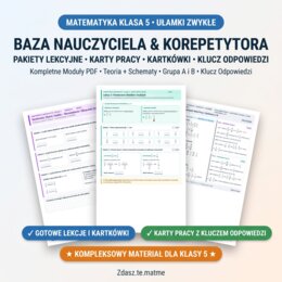 Ułamki Zwykłe Klasa 5 – Komplet: Karty Pracy (3 lekcje) + Kartkówka (Grupa A i B) z kluczem odpowiedzi