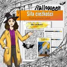 Siła ciężkości - Karta pracy, Kolorowanka naukowa | Fizyka klasa 7 | Halloween