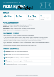 Infografiki zasady gier zespołowych, fair play, pierwsza pomoc, rozciąganie po wysiłku, regulamin WF