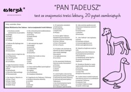 Adam Mickiewicz "Pan Tadeusz" - test ze znajomości treści lektury