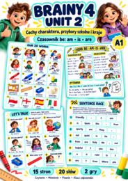 Brainy 4 Unit 2 – cechy charakteru, przybory szkolne i „be” | 15 stron, sketchnotka i 2 gry