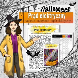 Prąd elektryczny - Karta pracy, Kolorowanka naukowa | Fizyka klasa 8 | Halloween