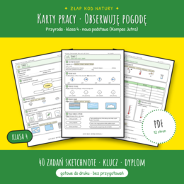 Przyroda kl. 4: Obserwuję pogodę – Zestaw kart pracy Sketchnote + Klucz + Dyplom | Złap Kod Natury