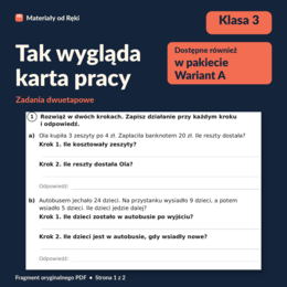 Zadania dwuetapowe: co najpierw, co potem - karta pracy z kluczem | Matematyka, klasa 3 | Wariant A