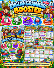 5 GOTOWYCH LEKCJI JĘZYKA ANGIELSKIEGO – GRAMMAR BOOSTER | scenariusze 45 min + 5 kart pracy A4 + klucz odpowiedzi