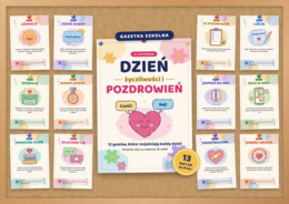 Dzień Życzliwości i Pozdrowień – gazetka szkolna do druku | 13 kart A4 w stylu akwareli