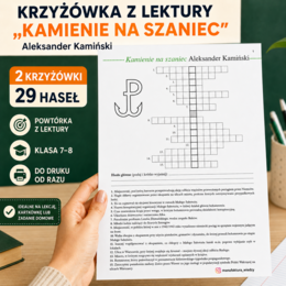 Krzyżówka z lektury „Kamienie na szaniec” – 2 karty pracy | Klasa 7–8 | egzamin ósmoklasisty, kartkówka, lektura obowiązkowa