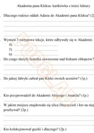Akademia pana Kleksa- kartkówka z treści lektury.