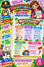 Nieodmienne części mowy – wklejka do zeszytu | Klasa 4 | Tajna Akademia Języka Polskiego | PNG