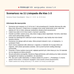 Scenariusz na 11 Listopada, Narodowe Święto Niepodległości, klasy 1-3, wersja pełna i skrócona