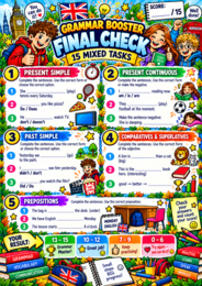 5 GOTOWYCH LEKCJI JĘZYKA ANGIELSKIEGO – GRAMMAR BOOSTER | scenariusze 45 min + 5 kart pracy A4 + klucz odpowiedzi