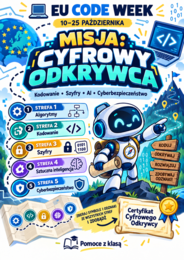 EU Code Week – „Misja: Cyfrowy Odkrywca” | 20 kart pracy + scenariusz + paszport + certyfikat | kl. 4–8