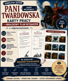 Pani Twardowska– kompletny zestaw kart pracy + OBRAZKOWY PLAN WYDARZEŃ  Adam Mickiewicz