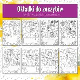 PAKIET okładki do zeszytów. Wklejki na pierwszą stronę z wszystkich przedmiotów.