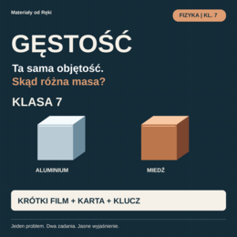 Gęstość w minutę - film, karta ucznia i klucz | Fizyka, klasa 7