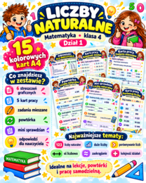 Liczby naturalne – plansze + karty pracy + powtórka + mini sprawdzian | klasa 4