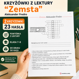 Krzyżówka z lektury „Zemsta” – 2 karty pracy | klasa 7–8 | powtórka i egzamin ósmoklasisty, powtórzenie