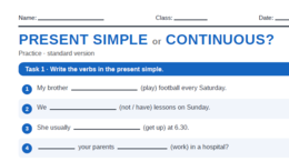Present Simple vs. Present Continuous- karty pracy (standard i SPE)