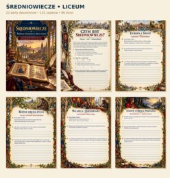 ŚREDNIOWIECZE — epoka literacka | LO | 22 karty dwustronne, 132 zadania, sprawdzian i klucze