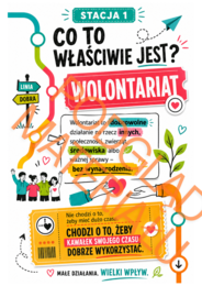 „LINIA DOBRA – WOLONTARIAT” | nowoczesna gazetka szkolna + 9 stacji + napisy w 2 rozmiarach + elementy dekoracyjne | PDF