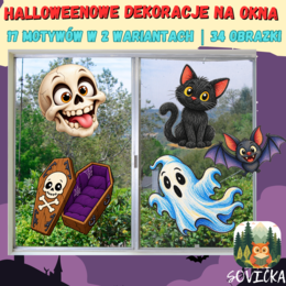 HALLOWEENOWE DEKORACJE NA OKNA – 17 MOTYWÓW W 2 WARIANTACH | 34 OBRAZKI