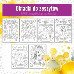 PAKIET okładki do zeszytów. Wklejki na pierwszą stronę z wszystkich przedmiotów.