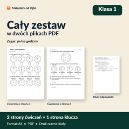 Zegar: pełne godziny - karta pracy z kluczem | Matematyka, klasa 1 | Wariant A