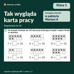Dopełnianie do 10 - karta pracy z kluczem | Matematyka, klasa 1 | Wariant A