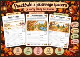 🍂 Pocztówki z jesiennego spaceru – 3 karty pracy z języka polskiego - klasy 3–5