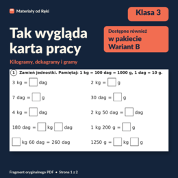 Masa: kilogramy, dekagramy i gramy - karta pracy z kluczem | Matematyka, klasa 3 | Wariant B