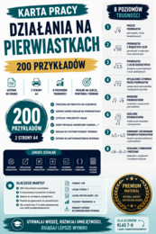 Karta pracy – działania na pierwiastkach | 200 przykładów | PDF do druku