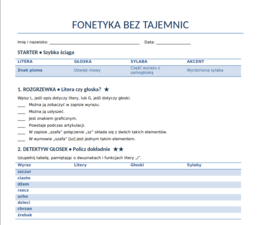 Fonetyka - karta pracy/sprawdzian