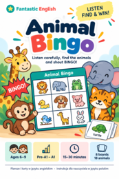 Animal Bingo – Bingo po angielsku dla dzieci | 18 zwierząt, 8 plansz | Klasy 1–3 | PDF