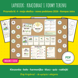 Moja okolica: Lapbook „Krajobraz i formy terenu mojej okolicy” – przyroda kl. 4, nowa podstawa 2026 | do wycięcia i wklejenia | wersja kolorowa i czarno-biała