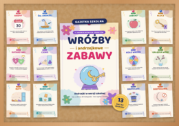 Andrzejki – gazetka szkolna do druku | 13 kart A4 w stylu akwareli dla klas 1–3