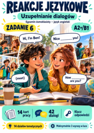 Reakcje językowe E8 – Uzupełnianie dialogów | 14 kart pracy, 42 dialogi + klucz
