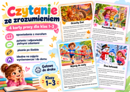 Czytanie ze zrozumieniem – 4 opowiadania z morałem, pytania i odpowiedzi pełnymi zdaniami | Klasy 1–3