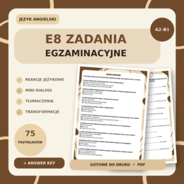 Egzamin 8-klasisty | Zestaw zadań egzaminacyjnych (A2–B1) - reakcje językowe, mini dialogi, transformacje, tłumaczenia + answer key