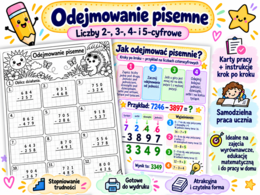 Odejmowanie pisemne – od podstaw| 8 Kart pracy + 4 instrukcje krok po kroku