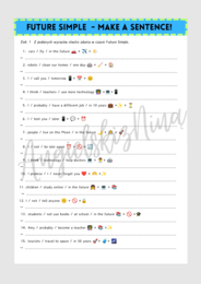 Make a Sentence! - Future Simple - will - won't -  czas przyszły - karta pracy - angielski - ćwiczenia - zadania - do druku - egzamin ósmoklasisty - matura - gramatyka - do wydrukowania - .pdf