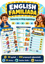 GRA English Familiada – teleturniej językowy A1–B1 | 50 pytań, 5 poziomów, 24 strony