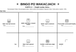 Integracyjne bingo po wakacjach - Znajdź osobę, która...