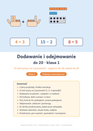 Dodawanie i odejmowanie do 20 klasa 1: karty pracy na 3 poziomach
