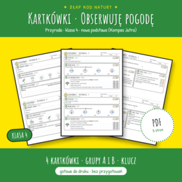Kartkówki z przyrody kl. 4 – Obserwuję pogodę | 4 kartkówki, grupy A i B + klucz | Sketchnote (PDF)