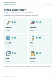 Matematyczny sklep. Zakupy, płacenie i wydawanie reszty | klasy 2–3